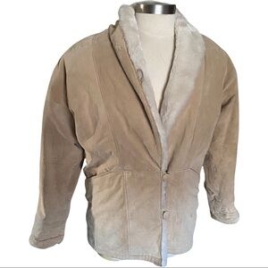 Vintage Pelle Women 100% Suede Leather Coat Faux Fur Lining Heavy Winter Coat M